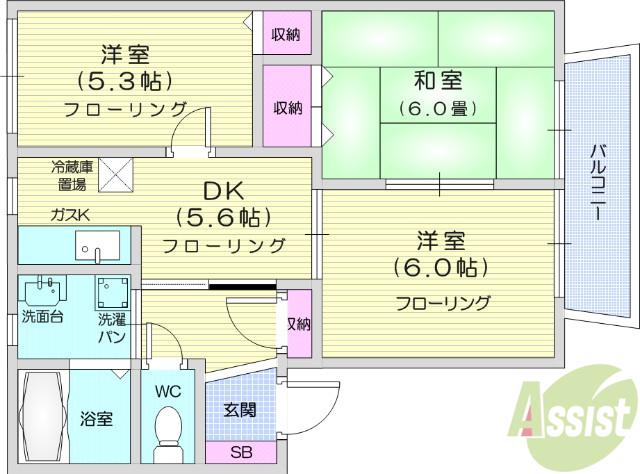 DIAS・FONTANA(3DK/1階)の間取り写真