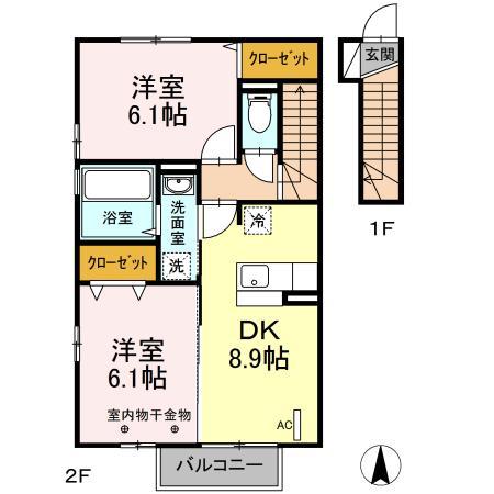 レゾンデイト A(2DK/2階)の間取り写真
