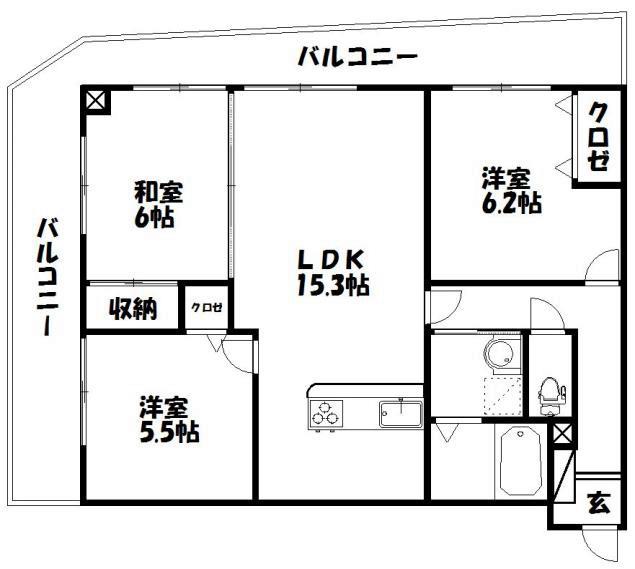 ライフ第5マンション大平台(3LDK/2階)の間取り写真