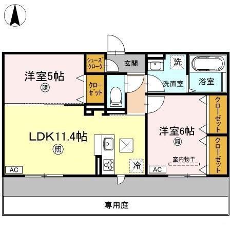 サニーフラット西市A棟(2LDK/1階)の間取り写真