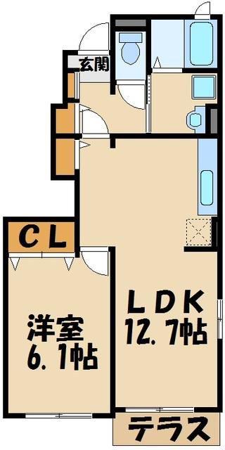 プリムローズ(1LDK/1階)の間取り写真