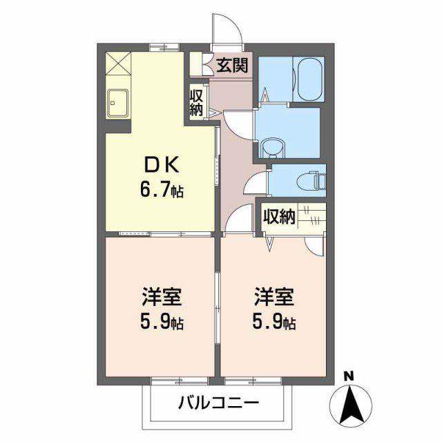 ディアコート花水木 B(2DK/1階)の間取り写真