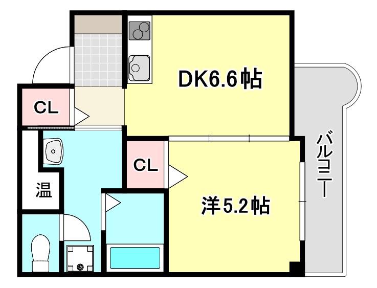 チェリービュウ芦屋川(1DK/5階)の間取り写真