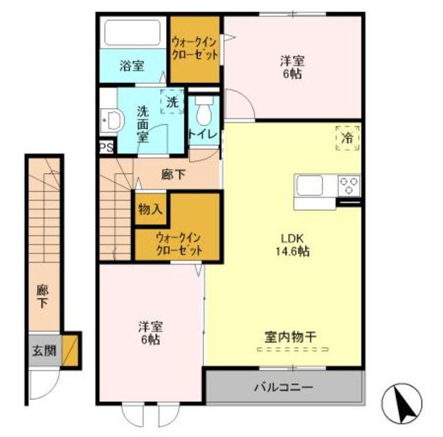 ラ・ルーチェB(2LDK/2階)の間取り写真