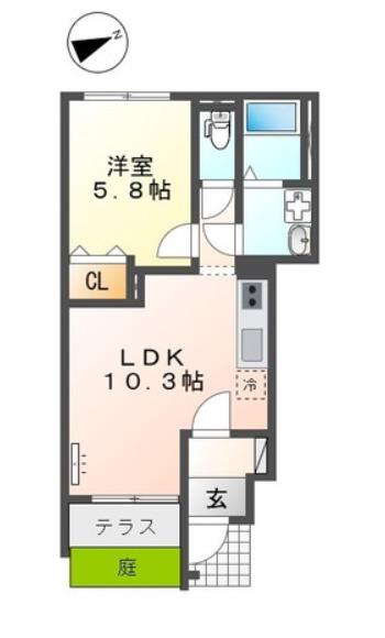 ロイヤルヒルズ(1LDK/1階)の間取り写真