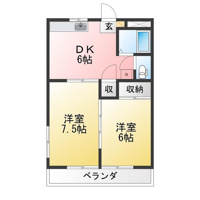 シイナシティハイツA(2DK/1階)の間取り写真