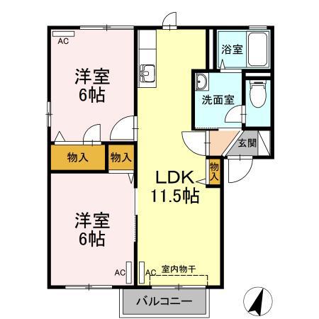 ブルーウイング(2LDK/1階)の間取り写真