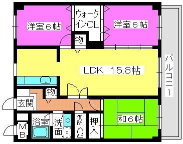 ウエストビレッジ長丘(3LDK/2階)の間取り写真