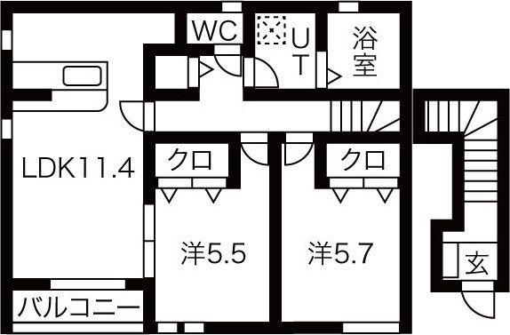 PAL DWELLB棟(2LDK/2階)の間取り写真