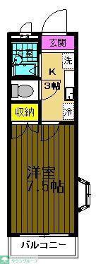 クールドゥソレーユ福生(1K/1階)の間取り写真