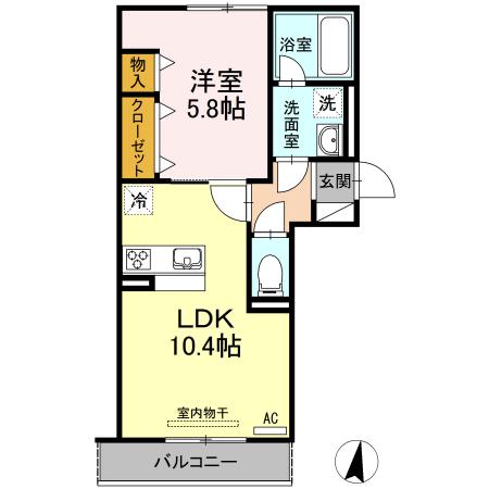 金山アイサンメゾン(1LDK/2階)の間取り写真