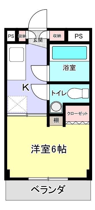 かしの木ハイム(1K/2階)の間取り写真
