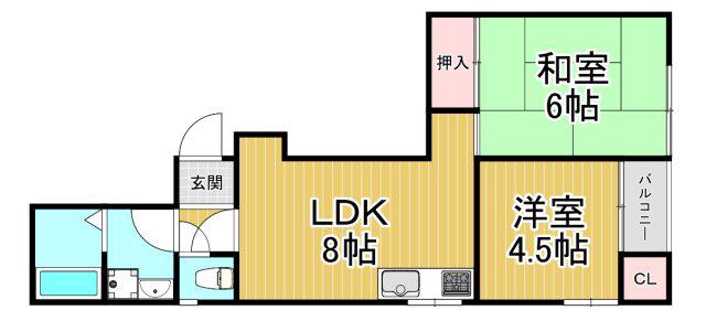 アーバンステージ生瀬(2LDK/1階)の間取り写真