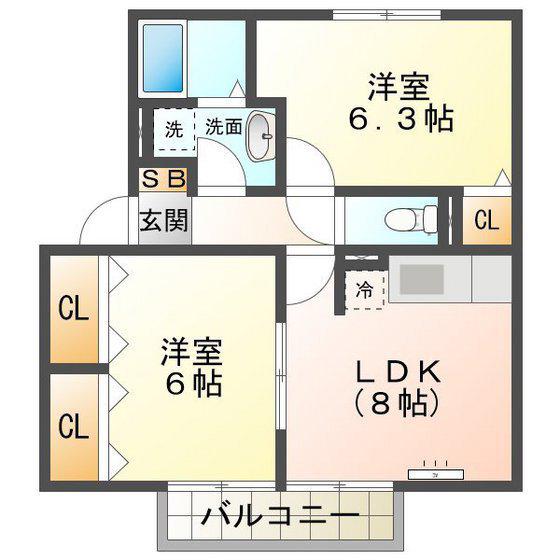 プレミールボヌールD棟(2LDK/2階)の間取り写真
