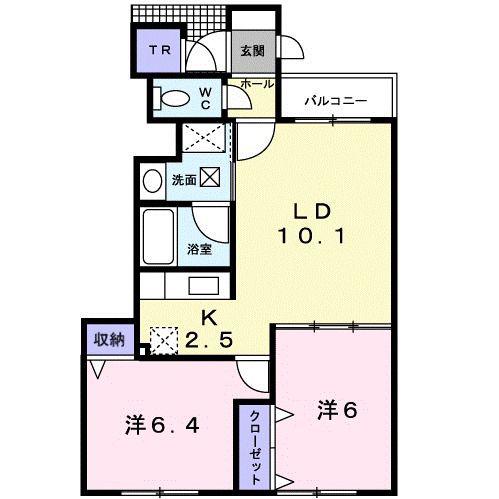 サンリット桔梗(2LDK/1階)の間取り写真