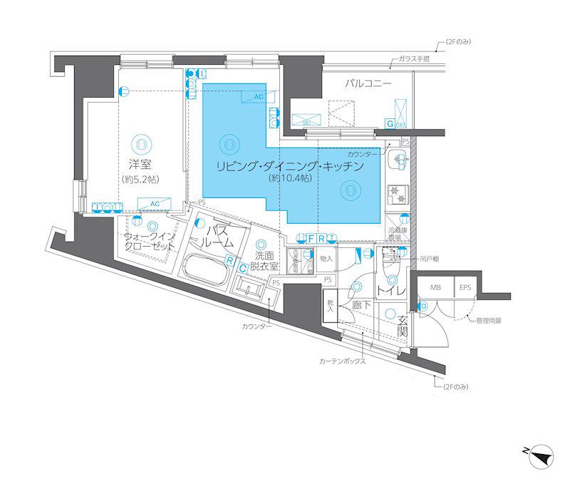 ZOOM方南町(1LDK/6階)の間取り写真