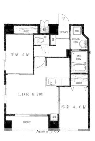 リヴェール渡辺通南(2LDK/1階)の間取り写真