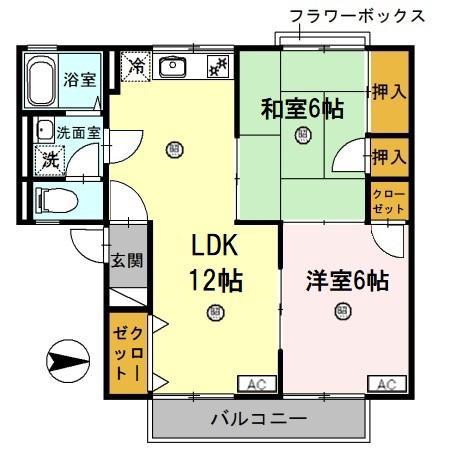 ティファニー21 A棟(2LDK/2階)の間取り写真