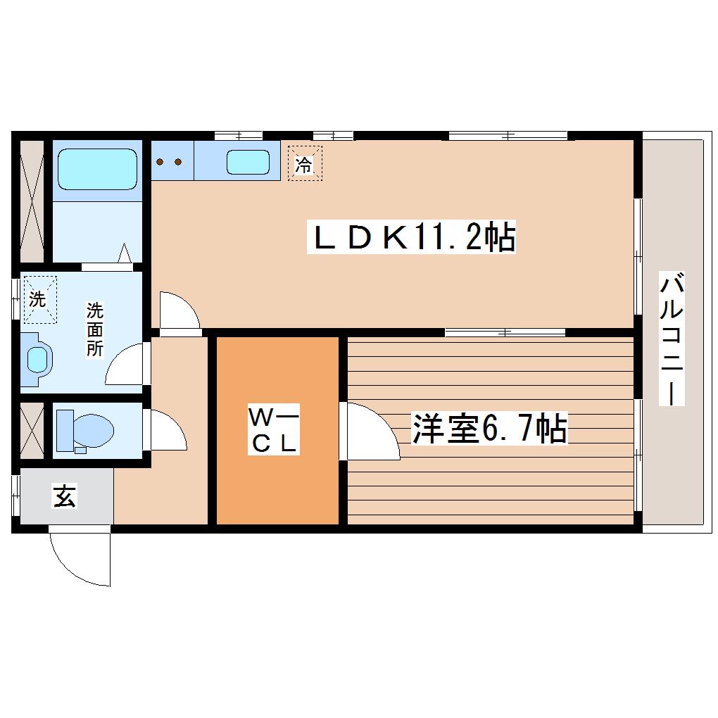メリディアン上桜木(1SLDK/2階)の間取り写真
