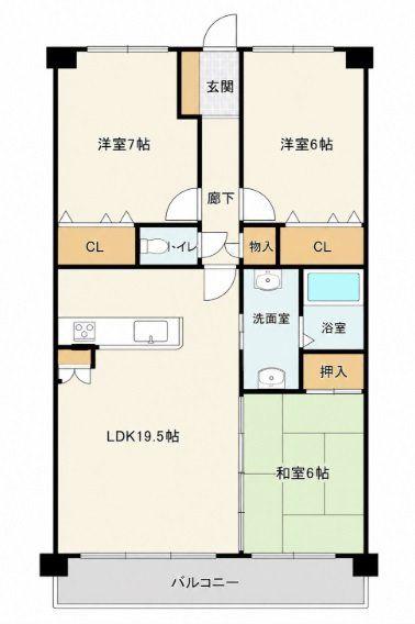 シャトレ大手町N棟(3LDK/5階)の間取り写真