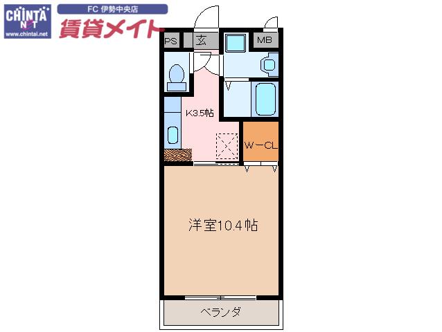 メゾンブローニュ一之木(1K/6階)の間取り写真