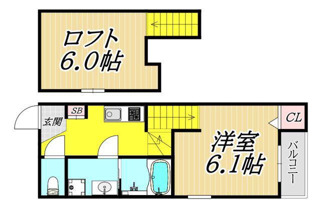 ハーモニーテラス東園田町(1K/1階)の間取り写真