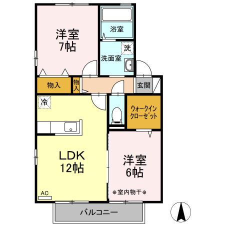 コンフォールB(2LDK/1階)の間取り写真
