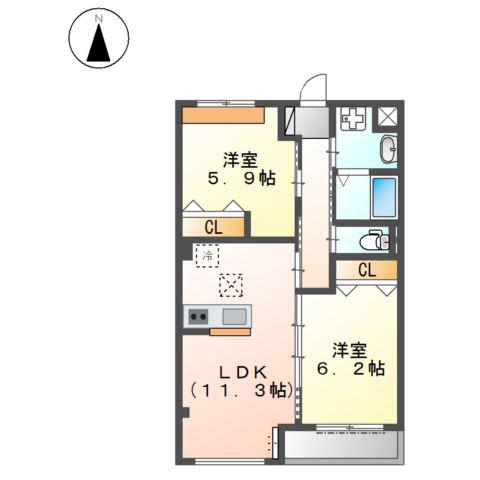 ソレイユ(2LDK/1階)の間取り写真