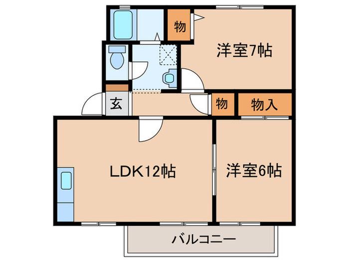 フォレストK D棟(2LDK/2階)の間取り写真