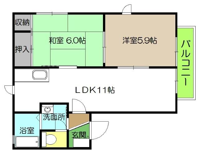 カーサ・アベニュー(2LDK/2階)の間取り写真