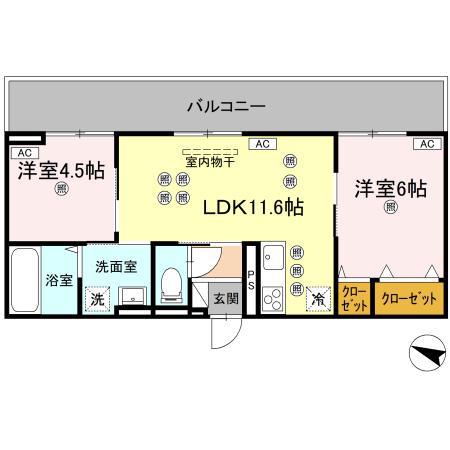 フィオーレガーデン北田宮 A(2LDK/2階)の間取り写真