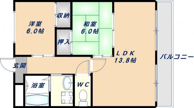 シロハイヌ小阪(2LDK/1階)の間取り写真