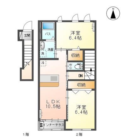 SHINE VILLAGE大木戸B(2LDK/2階)の間取り写真