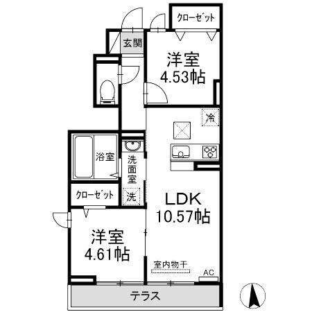 プランドール西武(2LDK/2階)の間取り写真