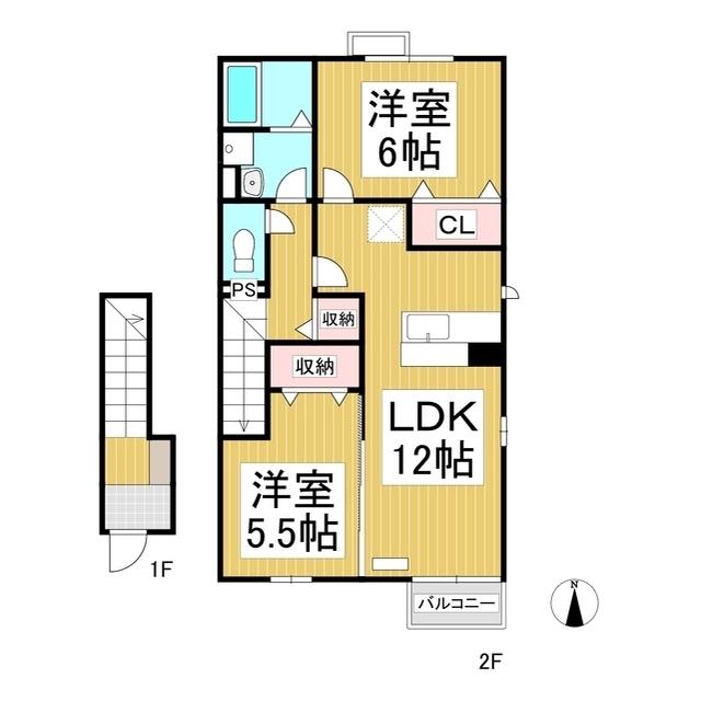 ウィステリアコートB棟(2LDK/2階)の間取り写真