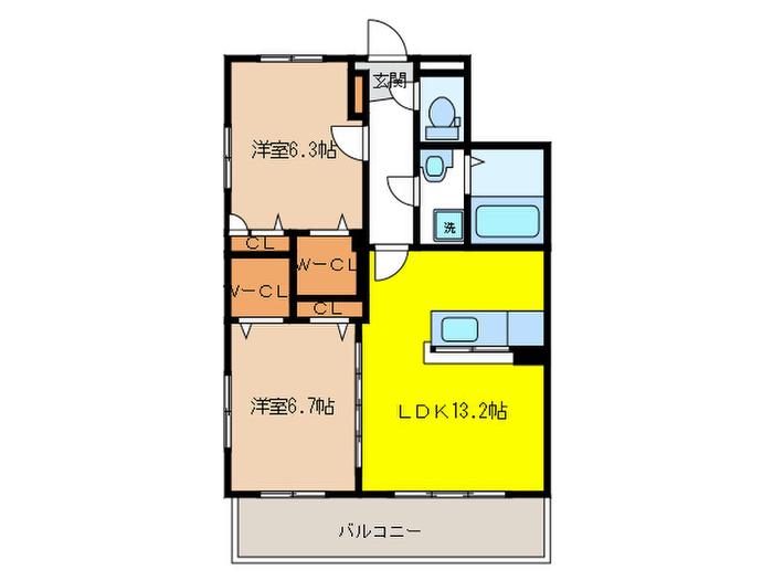 クレールブラン(2LDK/2階)の間取り写真