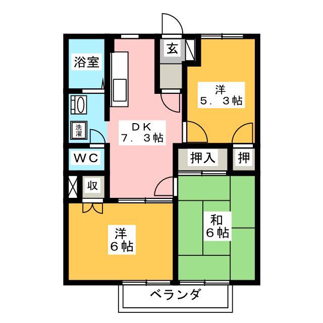 ドリームアキ C棟(3DK/1階)の間取り写真