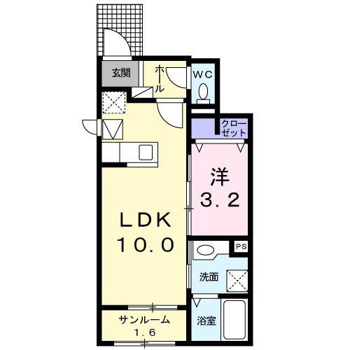 アイリスC(1LDK/1階)の間取り写真