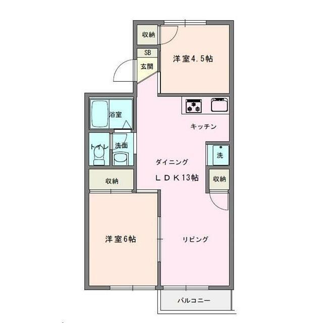 ラドンシティー鶴巻B(2LDK/2階)の間取り写真