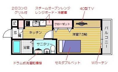 ウイング(1K/1階)の間取り写真