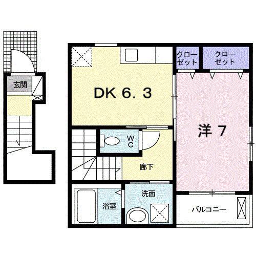 アルテグラン調布(1DK/2階)の間取り写真