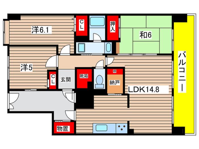 ダイアパレスリバーコート古市(3LDK/7階)の間取り写真