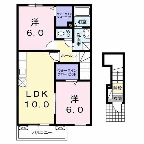 ソレイユ元町 B棟(2LDK/2階)の間取り写真