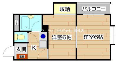 高槻グランドハイツ(2K/4階)の間取り写真
