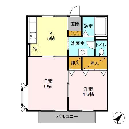 ドミール西都賀(2K/2階)の間取り写真