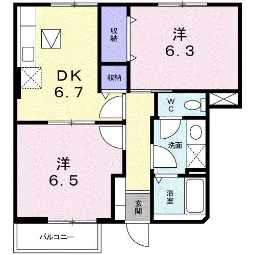 ラグーナK(2DK/1階)の間取り写真