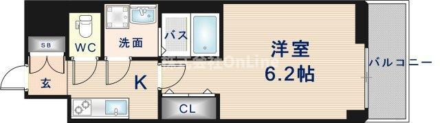 ARCOBALENO OSAKA FUSE旧S-RESIDENCE布(1K/13階)の間取り写真