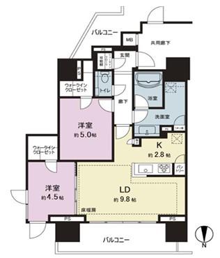 クレヴィア中野新橋(2LDK/5階)の間取り写真