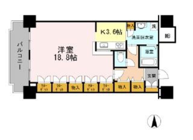 品川シーサイドビュータワー1(1K/28階)の間取り写真