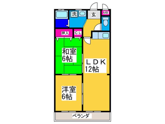 マーベラス泉ヶ丘(2LDK/1階)の間取り写真